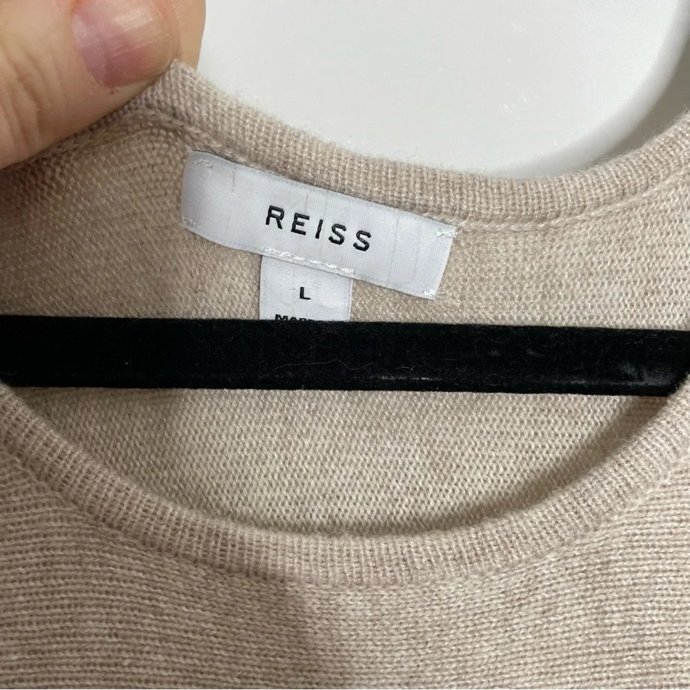 Reiss Leila Neutral Wool Blend Ruched Sleeve Dolman Midi Sweater Dress Size L - Picture 7 of 10